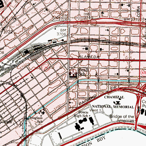 Topographic Map of Beall School, TX