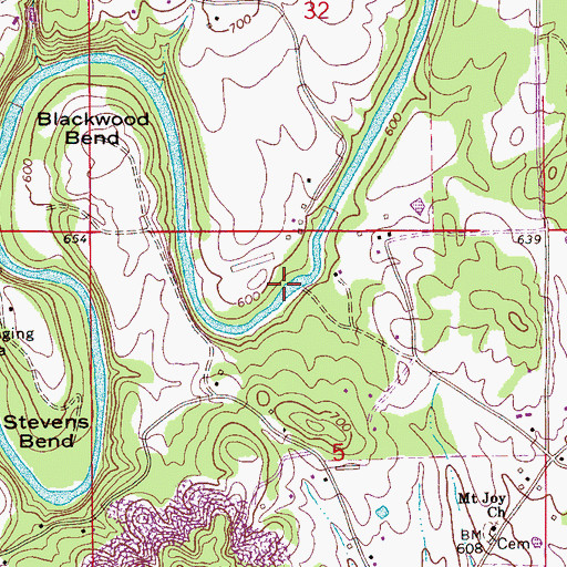 Topographic Map of Slippery Ford, AL