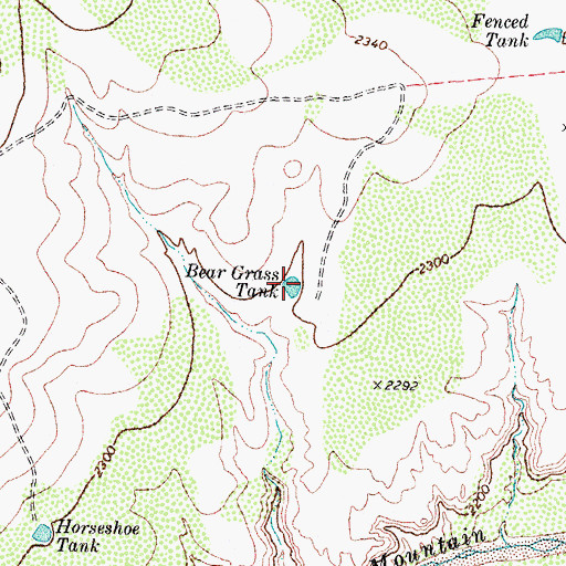 Topographic Map of Bear Grass Tank, TX