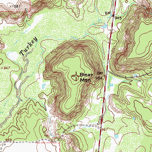 Topographic Map of Bear Mountain, TX