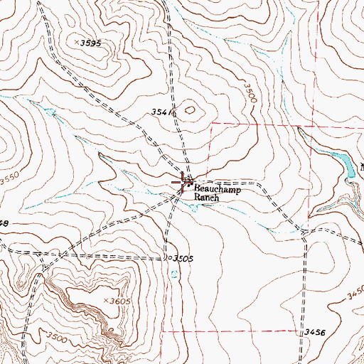 Topographic Map of Beauchamp Ranch, TX
