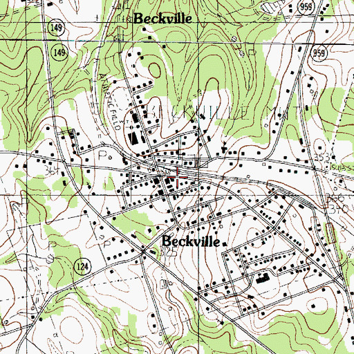 Topographic Map of Beckville, TX