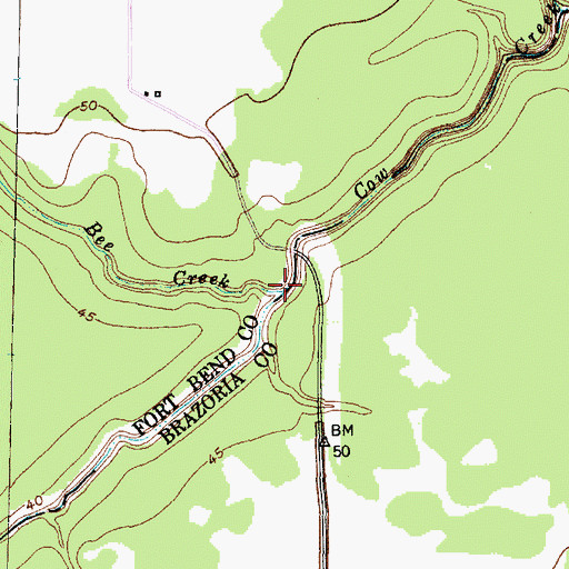 Topographic Map of Bee Creek, TX