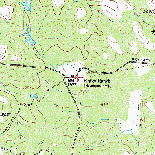 Topographic Map of Beggs Ranch, TX