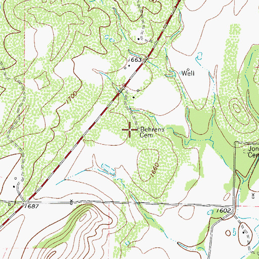 Topographic Map of Behrens Cemetery, TX