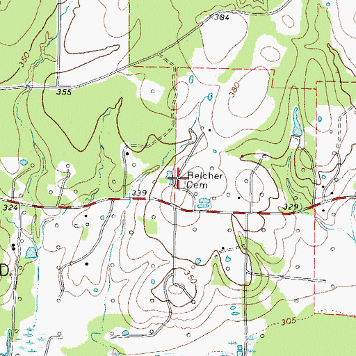 Topographic Map of Belcher Cemetery, TX
