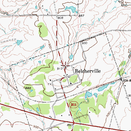 Topographic Map of Belcherville, TX