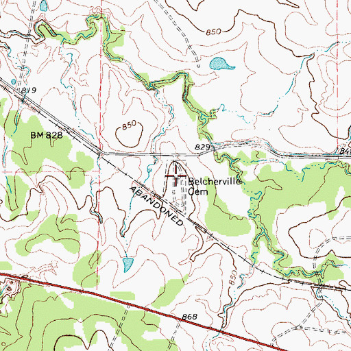 Topographic Map of Belcherville Cemetery, TX