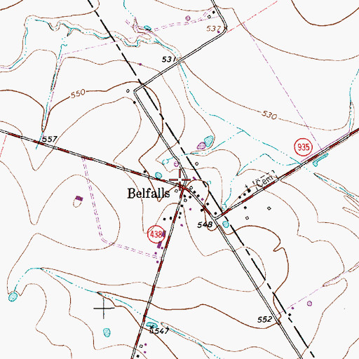 Topographic Map of Belfalls, TX