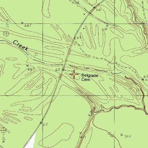 Topographic Map of Belgrade Cemetery, TX