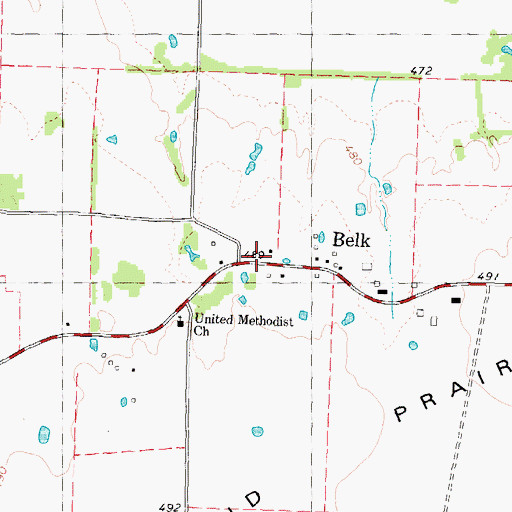 Topographic Map of Belk, TX
