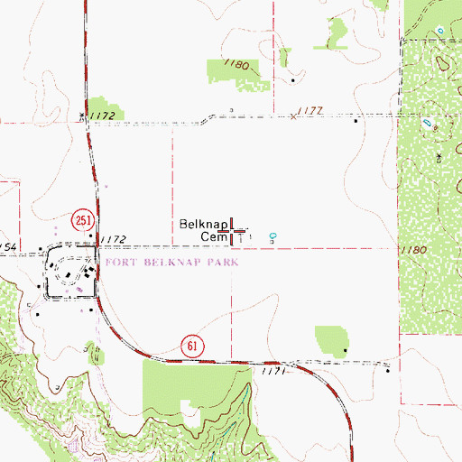 Topographic Map of Belknap Cemetery, TX