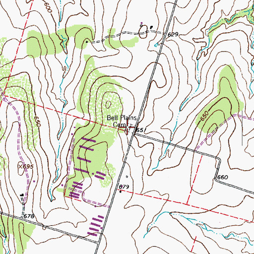Topographic Map of Bell Plains Cemetery, TX