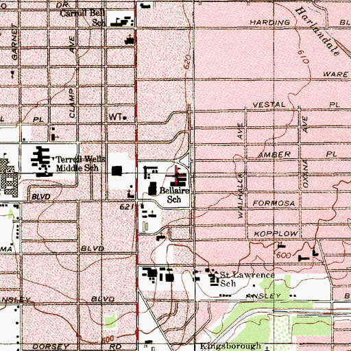 Topographic Map of Bellaire School, TX