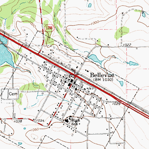 Topographic Map of Bellevue, TX