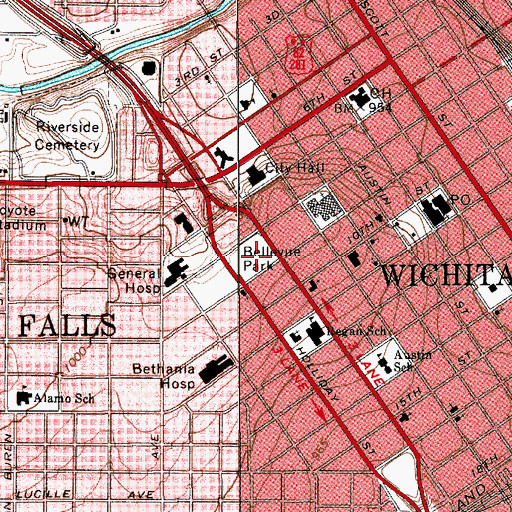 Topographic Map of Bellevue Park, TX