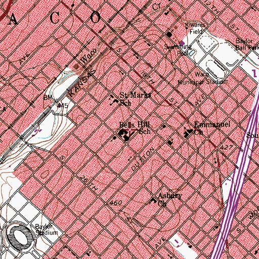 Topographic Map of Bells Hill School, TX