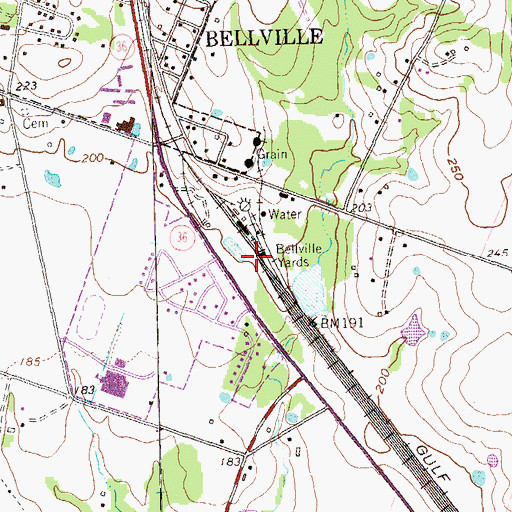 Topographic Map of Bellville Yards, TX