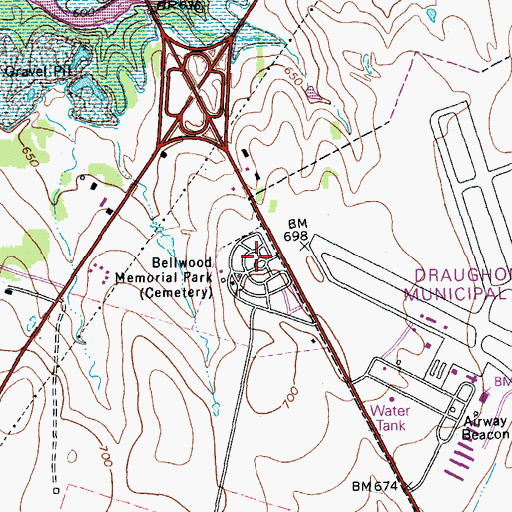 Topographic Map of Bellwood Memorial Park, TX