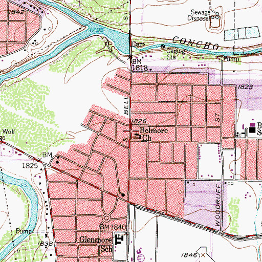 Topographic Map of Belmore Baptist Church, TX