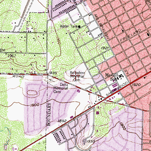 Topographic Map of Belvedere Memorial Cemetery, TX