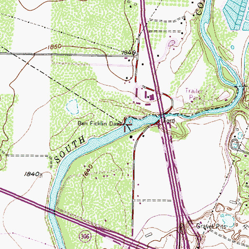 Topographic Map of Ben Ficklin Dam, TX