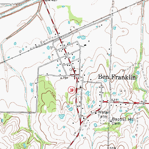 Topographic Map of Ben Franklin, TX