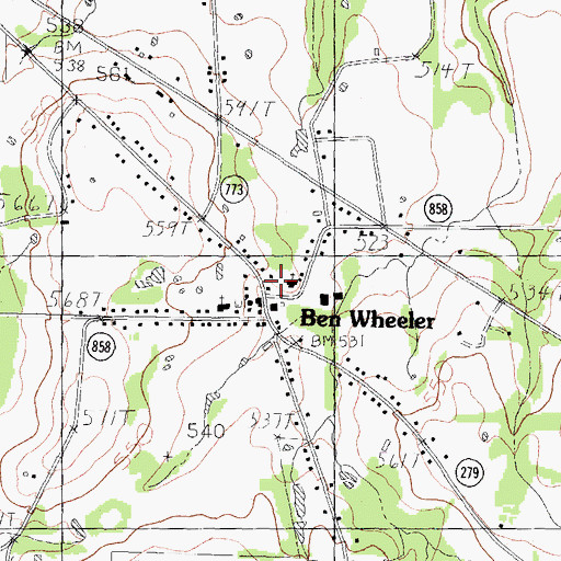 Topographic Map of Ben Wheeler, TX