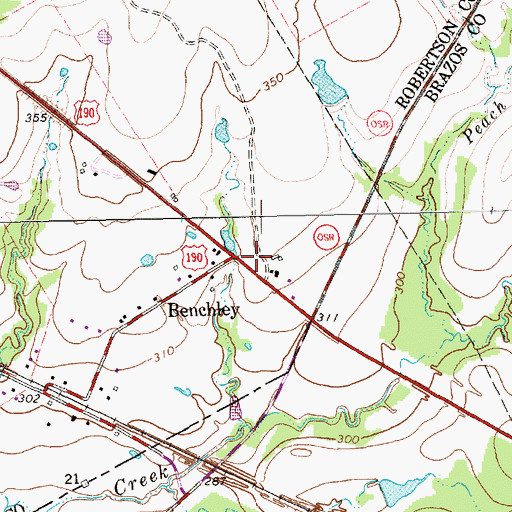 Topographic Map of Benchley, TX