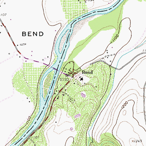 Topographic Map of Bend, TX