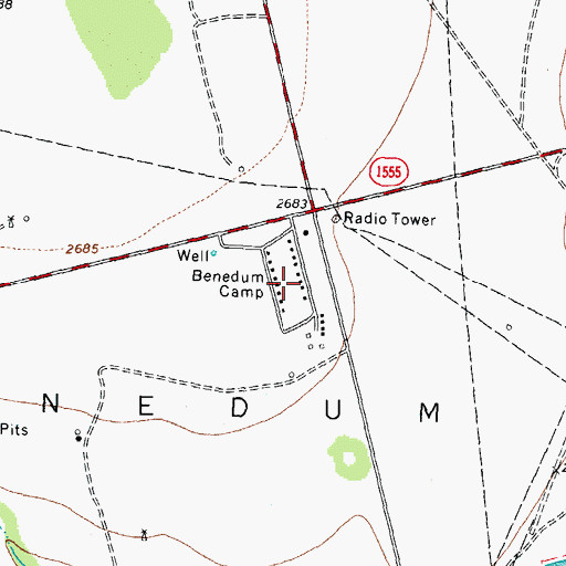 Topographic Map of Benedum Camp, TX