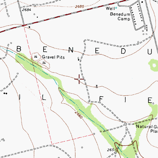 Topographic Map of Benedum Oil Field, TX