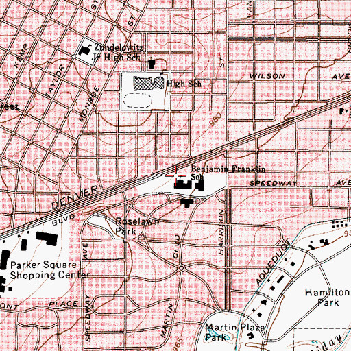 Topographic Map of Benjamin Frankin School, TX