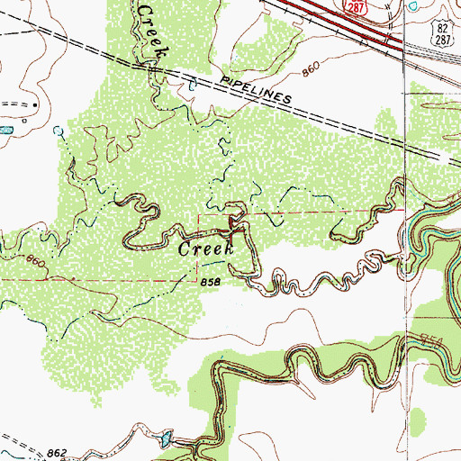Topographic Map of Bennett Creek, TX