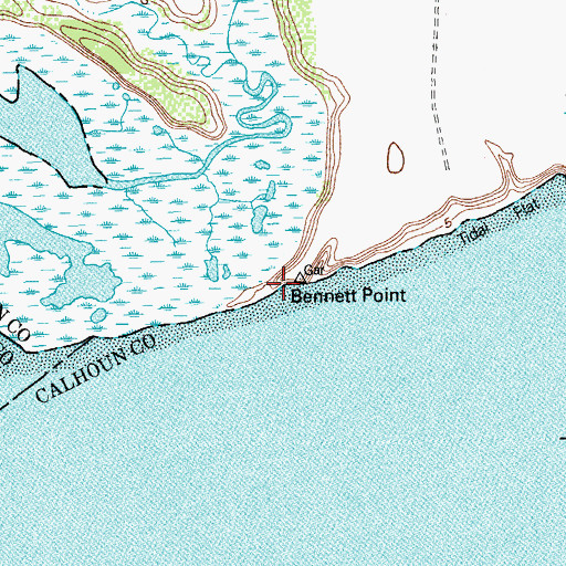 Topographic Map of Bennett Point, TX