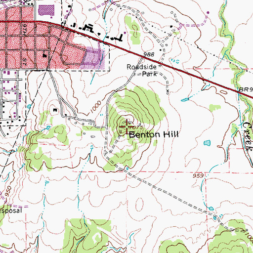 Topographic Map of Benton Hill, TX