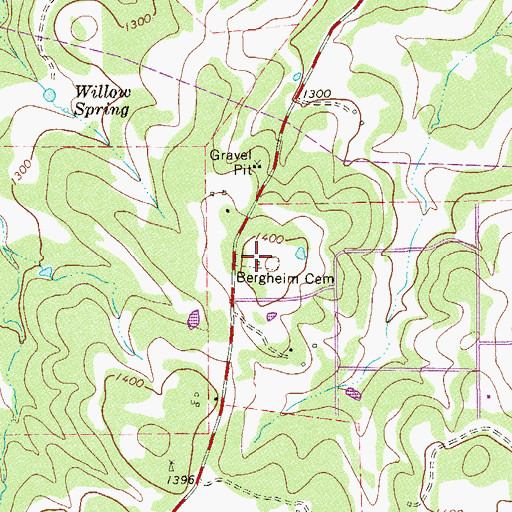 Topographic Map of Bergheim Cemetery, TX