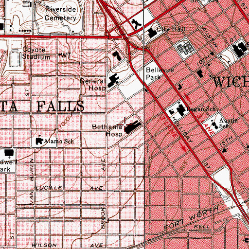 Topographic Map of Bethania Hospital, TX