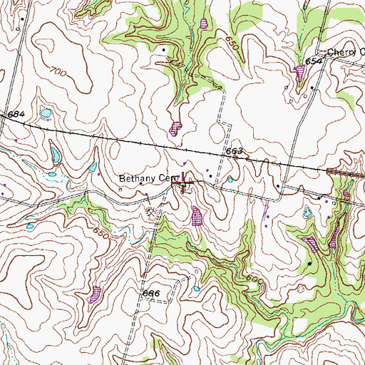 Topographic Map of Bethany Cemetery, TX