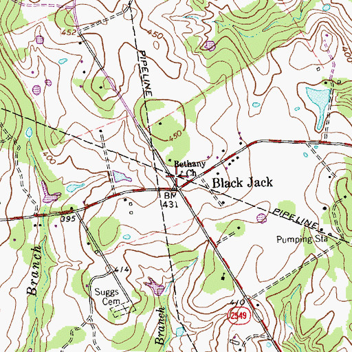 Topographic Map of Bethany Church, TX