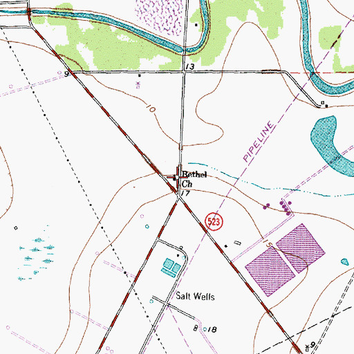 Topographic Map of Bethel Church, TX