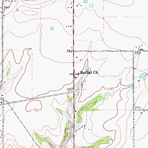 Topographic Map of Bethel Church, TX
