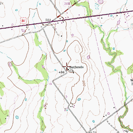Topographic Map of Bethesda Church, TX