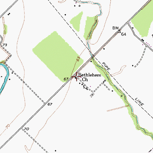 Topographic Map of Bethlehem Church, TX