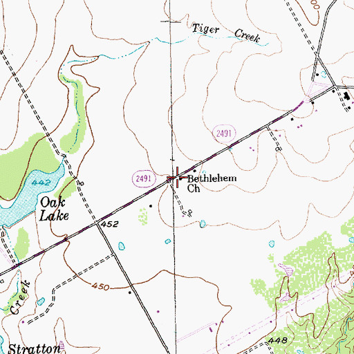 Topographic Map of Bethlehem Church, TX