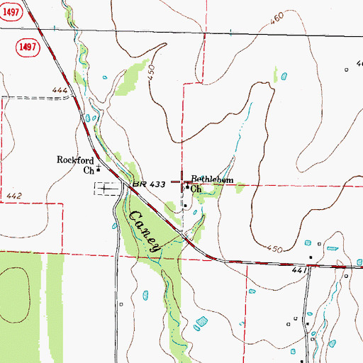 Topographic Map of Bethlehem Church, TX