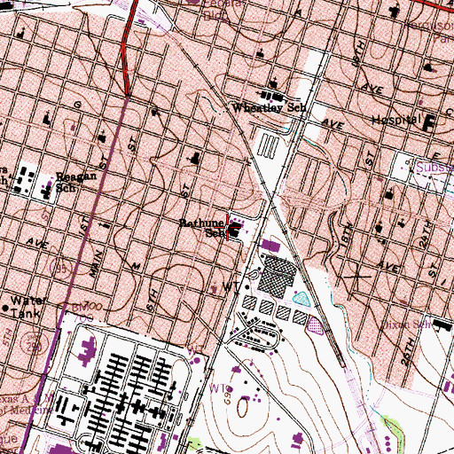 Topographic Map of Bethune School, TX