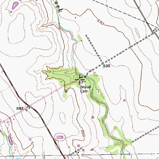 Topographic Map of Beulah Cemetery, TX