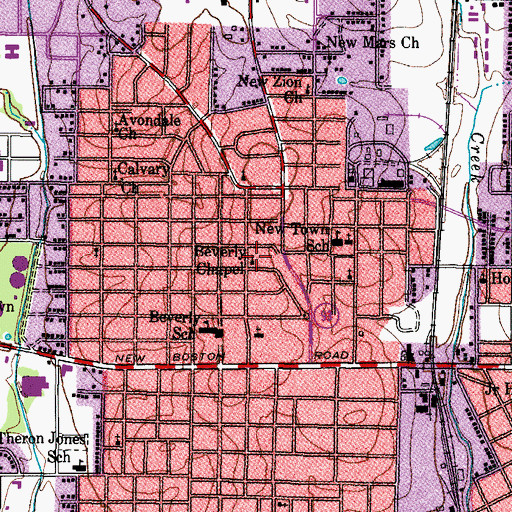 Topographic Map of Beverly Chapel, TX