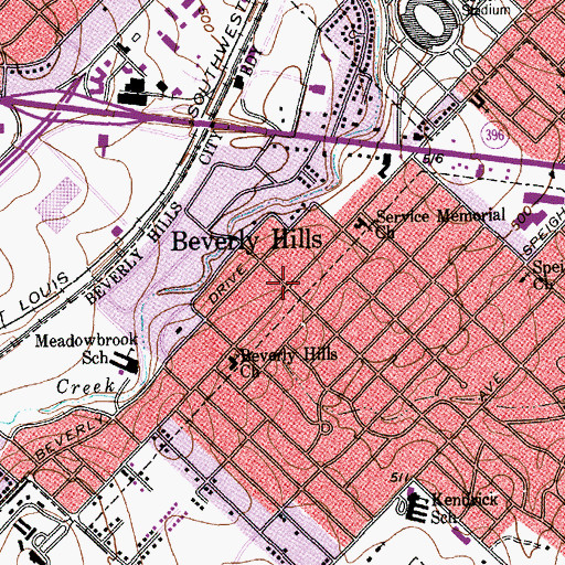 Topographic Map of Beverly Hills, TX